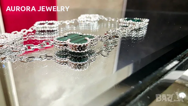 Van Cleef & Arpels VCA 5 Motifs Silver Green Malachite Diamonds Vintage Alhambra Дамска Гривна, снимка 8 - Гривни - 56111503