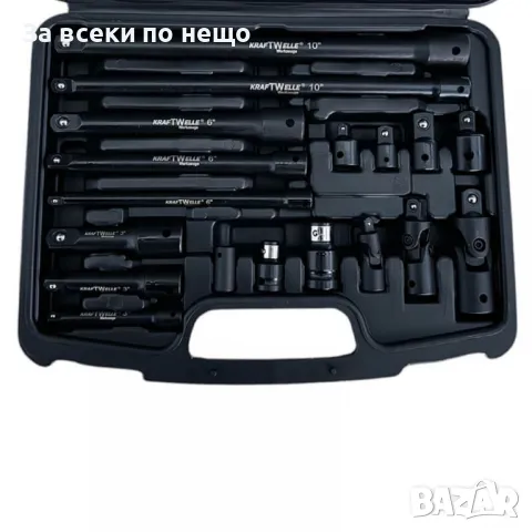 Комплект ударни преходници ( адаптери ) и удължения 1/4", 3/8" и 1/2" 18 части KraftWelle, снимка 3 - Други инструменти - 50366298