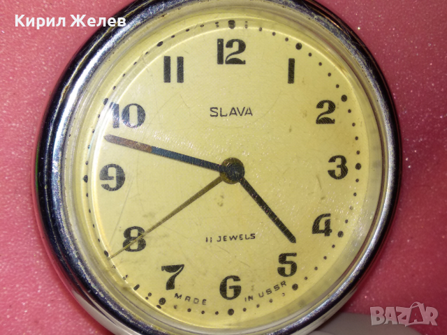 SLAVA MADE in USSR Стар КОЛЕКЦИОНЕРСКИ РУСКИ БУДИЛНИК МЕХАНИЧЕН НАСТОЛЕН ЧАСОВНИК СЛАВА СССР 43094, снимка 5 - Антикварни и старинни предмети - 44534196