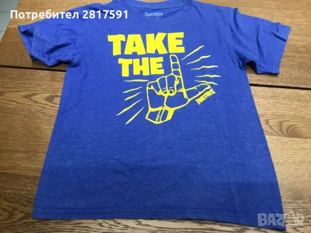 Оригинална детска тениска на Fortnite, синя с жълта щампа, размер М