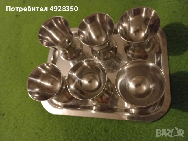 Чаши за ракия алпака с поднос, снимка 3 - Сервизи - 56086207