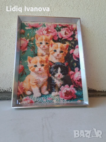 Диамантен гоблен котки-готов и рамкиран, снимка 3 - Гоблени - 50769450