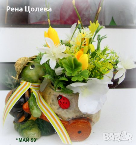 Костенурка с пролетни цветя, снимка 2 - Подаръци за рожден ден - 35966991