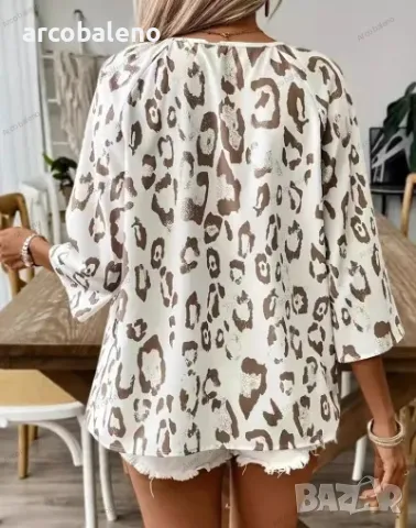 Дамска риза с три четвърти ръкав, V-образно деколте и леопардов принт , снимка 4 - Ризи - 50133966