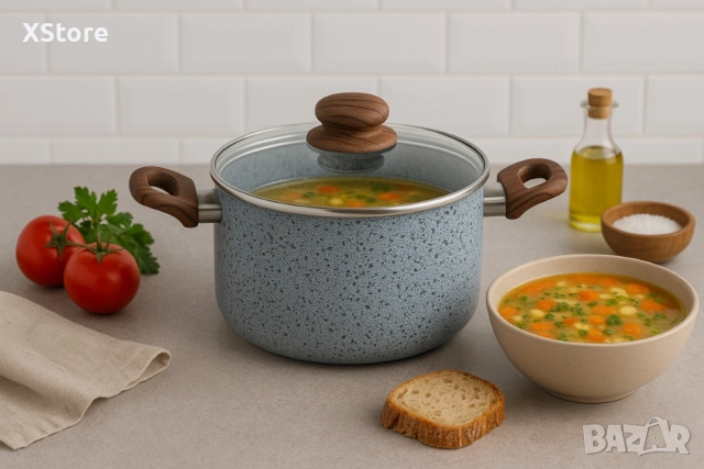 Тенджера Voltz Siena, Дълбока, Мраморно каменно керамично покритие, Светло сив, снимка 5 - Съдове за готвене - 52507525