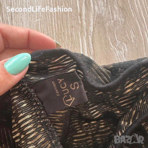 Дамска рокля Lucy, дантелена, вискоза черно-златиста размер S/M, снимка 3 - Рокли - 53221866