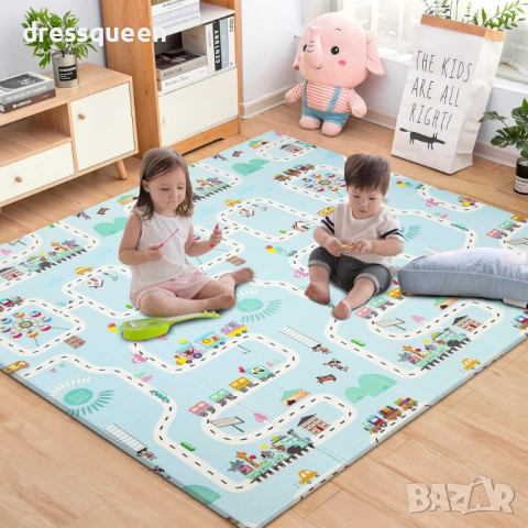 4133 Сгъваемо детско килимче за игра, топлоизолиращо 180x200x1cm Жираф и Писта с ВЛАКЧЕТА, снимка 7 - Други - 44615661