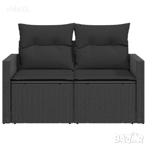 vidaXL Градински диван с възглавници, двуместен, черен, полиратан, снимка 4 - Градински мебели, декорация  - 56147356