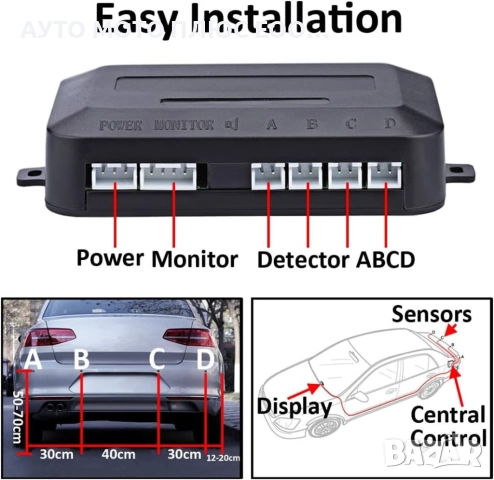 Парктроник с LED дисплей и звукова сигнализация - Син, снимка 3 - Аксесоари и консумативи - 38972619