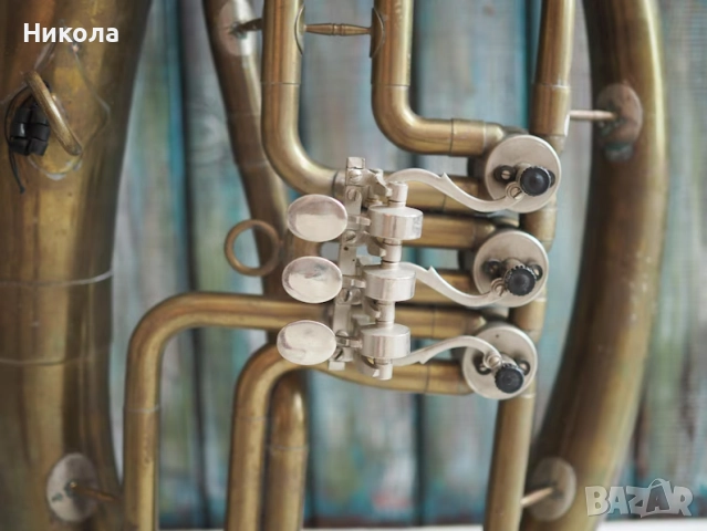 Винтидж месингов хеликон с роторни клапани – античен оркестров духов инструмент, снимка 2 - Антикварни и старинни предмети - 52305973