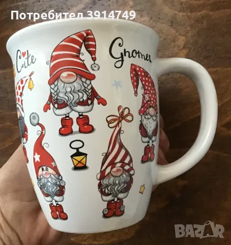 Комплект 2 керамични коледни чаши, чаша за кафе / чай; 420 мл, ‘джуджета’, отлична изработка НОВИ, снимка 4 - Чаши - 48368020