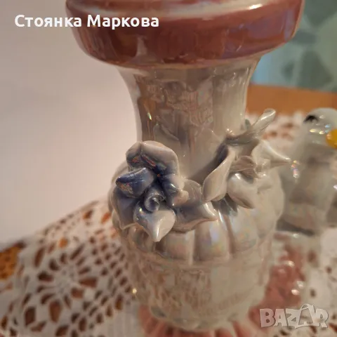 Ваза с цветя и птиче, снимка 3 - Вази - 47727743