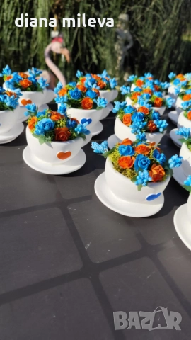 Сладурски чашки с нежни цветлета в синьо и оранжево!!, снимка 17 - Декорация за дома - 52934862