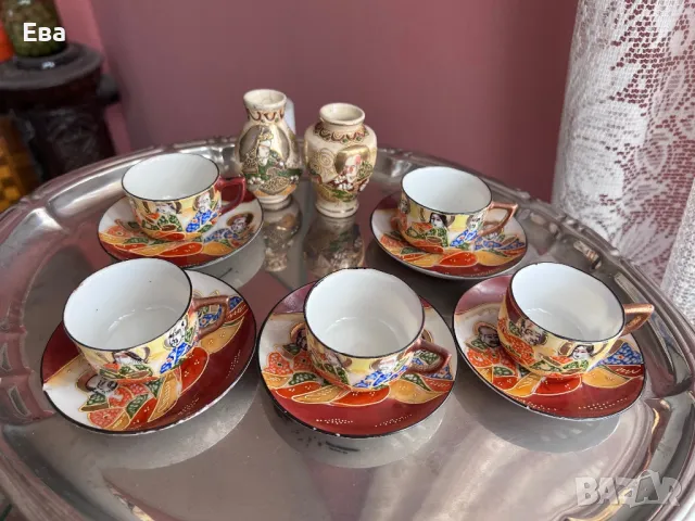 Сервиз от 5 сета за късо кафе стил Сатсума, ръчно рисувани