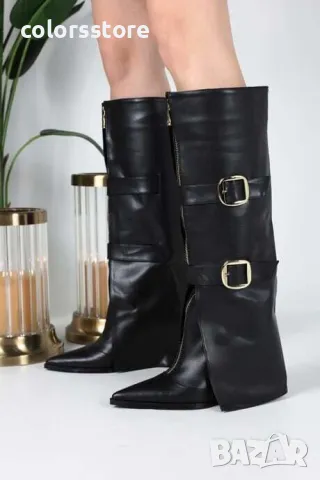 Ботуши на платформа - черна кожа - KDK10