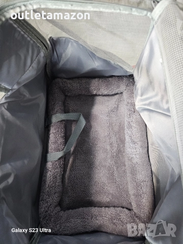 Транспортна чанта за животни, сгъваема, с включена дишаща клетка и купа, светло сива, 44x31x34см, снимка 6 - За кучета - 52856389