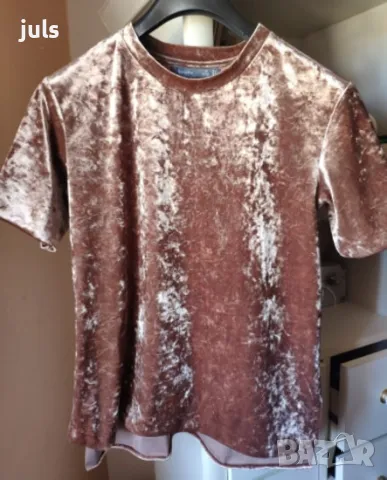 Bershka, L размер, кадифена с къс ръкав, снимка 8 - Тениски - 48921986