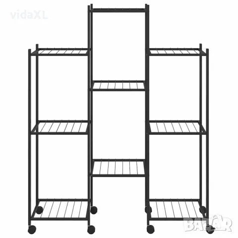 vidaXL Стойка за цветя на колела 83x25x103,5 см черна желязо, снимка 3 - Саксии и кашпи - 56147155