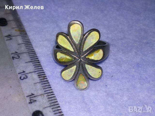 ПРЕКРАСЕН ФЛОРАЛЕН АРТ СРЕБЪРЕН ПРЪСТЕН ЦВЕТЕ СРЕБРО 925 АНГЛИЯ с ШЛИФОВАН КРАЛСКИ СЕДЕФ 39995, снимка 12 - Пръстени - 42613601