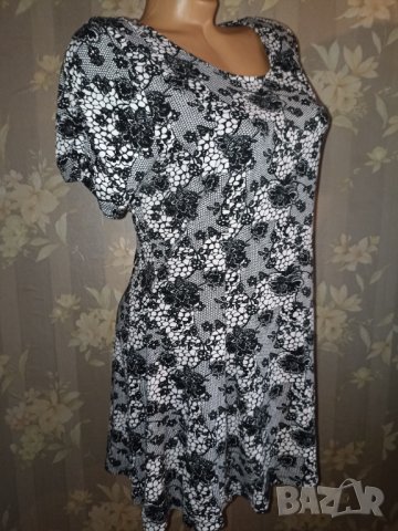 M&S- L, XL/ UK 16-Къса рокля или туника в черно бял флорален принт от трико, снимка 2 - Туники - 40532767