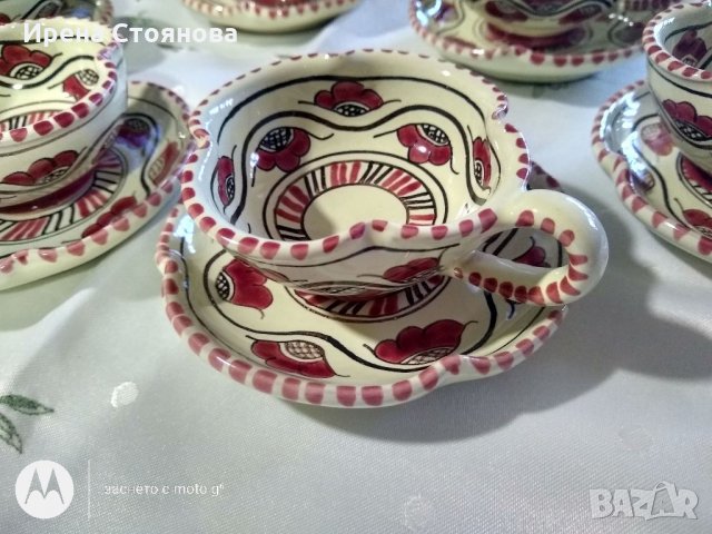 Италиански ръчно рисуван керамичен сервиз за кафе S.C.O Orvieto Italy. Интересен разчупен дизайн., снимка 2 - Антикварни и старинни предмети - 34663467