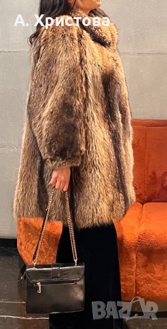 Бежово космато палто ЕСТЕСТВЕН косъм, снимка 2 - Палта, манта - 52979512