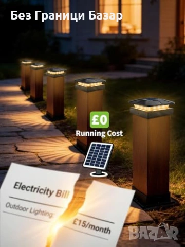 Нови 6 броя Соларни лампи за ограда 4x4, 2 яркости, 3 цвята LED светлина, снимка 6 - Лед осветление - 53815638