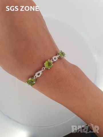 Сребърна Гривна с Топаз и Перидоти, снимка 3 - Гривни - 49795132