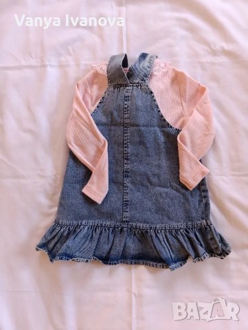 Дънкова рокличка с мече +блузка, снимка 5 - Бебешки рокли - 48844140