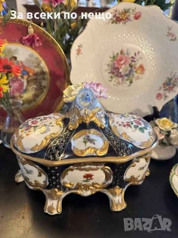 Dresden Porcelain RK Richard Klemm Germany Circa 1904 Oval Footed Lidded Dresser Jewelry Код P1747