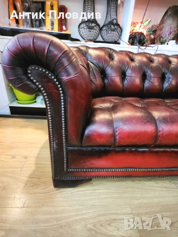 Кожен диван Chesterfield – тъмно бордо, снимка 10 - Дивани и мека мебел - 52849529