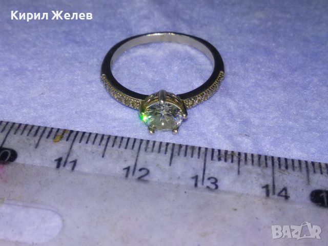 СКЪПОЦЕНЕН НЕЖЕН СРЕБЪРЕН ПРЪСТЕН СРЕБРО 925 с БЛЕСТЯЩ ФАСЕТИРАН ЛАБОРАТОРЕН МОЙСАНИТ иЦИРКОНИ 40103, снимка 2 - Пръстени - 42644124