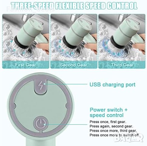 Нова Електрическа Безжична четка за почистване с 2 сменяеми глави, снимка 3 - Други стоки за дома - 41447195