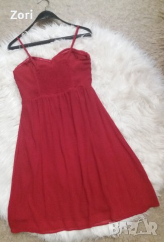 Червена рокля с тънки презрамки  - шифон , снимка 3 - Рокли - 41893179