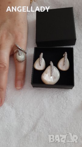  Сребърен комплект със седеф и циркони ., снимка 6 - Бижутерийни комплекти - 41979220