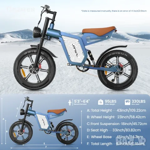 Ново!! Електрическо колело Jansno X60 2*750W 48V/23Ah 48 км.ч., снимка 11 - Велосипеди - 50368349