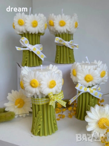 Декоративна соевасвещ “Букет маргаритки”, снимка 2 - Подаръци за жени - 52503195