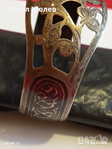 Винтидж сребърна гривна филигранен дизайн стил Кубачи СССР ювелирна изработка 52491, снимка 10 - Гривни - 53005782