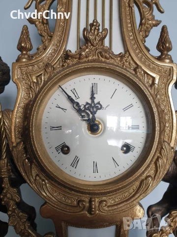 Италия 1960-те Hermle/63см-14кг Арт Деко италиански каминен часовник/бронзови фигури-бял мрамор, снимка 7 - Антикварни и старинни предмети - 52533387