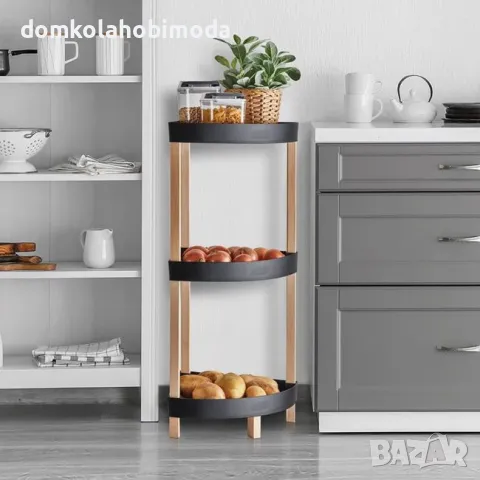 Ъглова Етажерка, Масив и пластмаса 3 етажа, 33x33x80см