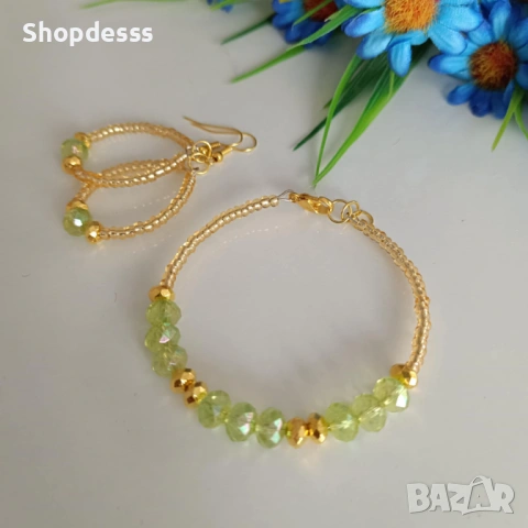 Ръчно изработени комплекти  - гривна и обеци , снимка 3 - Бижутерийни комплекти - 53804819