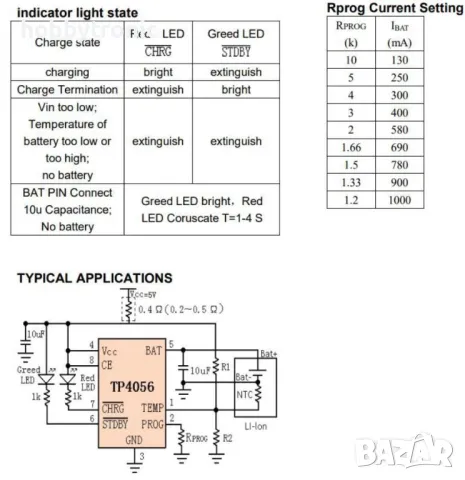TP4056 SO8 linear Li-Ion battery charger, снимка 2 - Друга електроника - 49123969