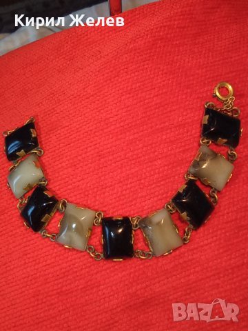 СТАРИННА СКЪПОЦЕННА БРОНЗОВА РЕТРО АРТ ДЕКО ГРИВНА с ДЕБЕЛА ПОЗЛАТА и ШЛИФОВАНИ КАМЪНИ ЯСПИС 38654