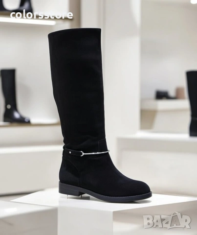 Равни ботуши - черен велур - DTL5 