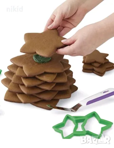 10 бр размера Звезда звезди пластмасови форма форми резец резци за сладки тесто елха украса, снимка 4 - Форми - 48156212