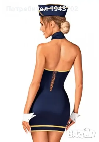 Еротичен костюм на стюардеса в син цвят Stewardess Obsessive, снимка 2 - Бельо - 47576222
