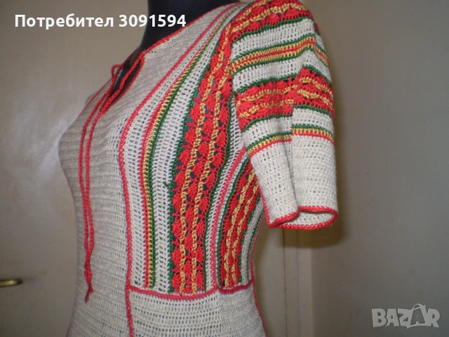 Винтидж плетена рокле с къс ръкава многоцветни мотиви , снимка 3 - Рокли - 53600061