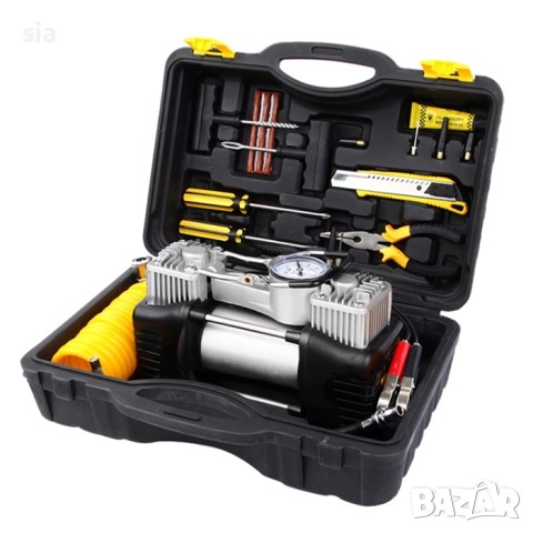 Двуцилиндров компресор с манометър+ инструменти, 12V, 55 л/мин., снимка 5 - Аксесоари и консумативи - 45743037