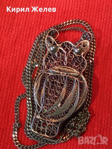 ПОСРЕБРЕН БУХАЛ ФИЛИГРАНЕН със ЗДРАВО СИНДЖИРЧЕ ФИГУРАЛЕН АРТ ДЕКО МЕДАЛЬОН БЛАГОРОДНА СТОМАНА 25560