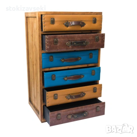 Шкаф с 6 чекмеджета, кожа и дърво, 51*38*84см, снимка 2 - Шкафове - 53508060